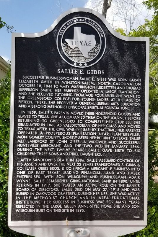 Sallie E. Gibbs Marker. Click for full size. Sallie E. Gibbs Marker image. Click for full size.