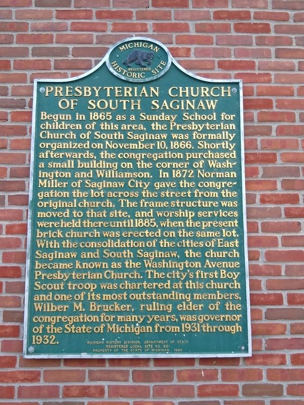 Presbyterian Church of South Saginaw Marker image. Click for full size.