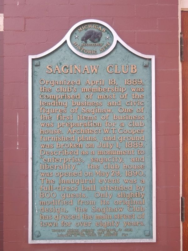 Saginaw Club Marker image. Click for full size.