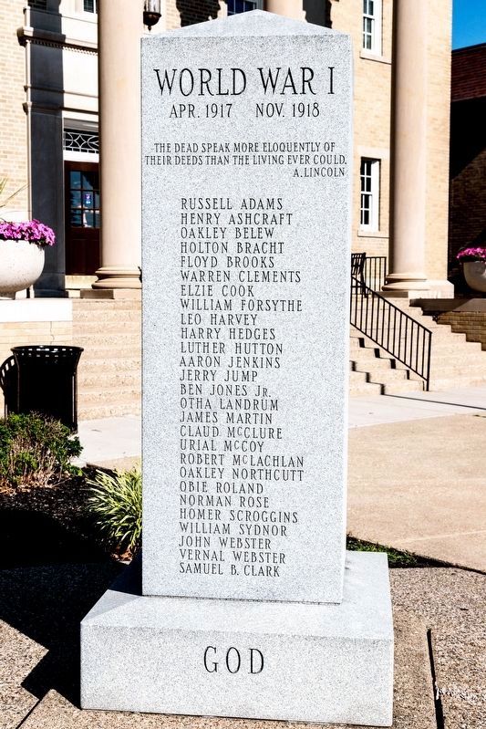 Veterans Memorial<br>World War I Face of Monument. Click for full size. Veterans Memorial<br>World War I Face of Monument image. Click for full size.