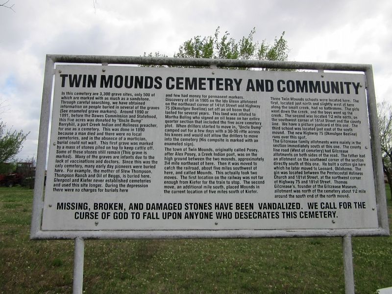 Twin Mounds Cemetery and Community Historical Marker