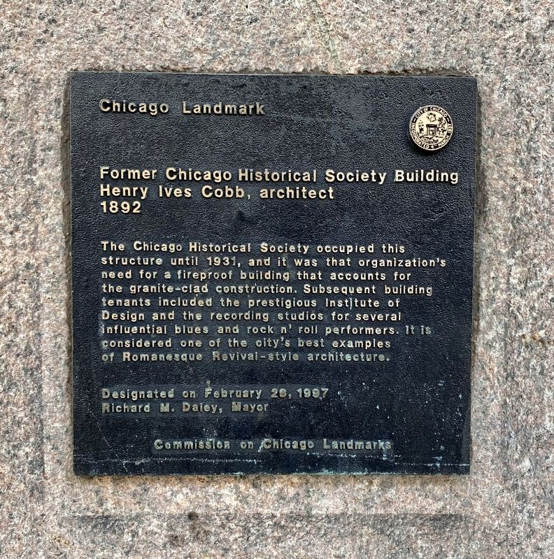Former Chicago Historical Society Building Marker image. Click for full size.