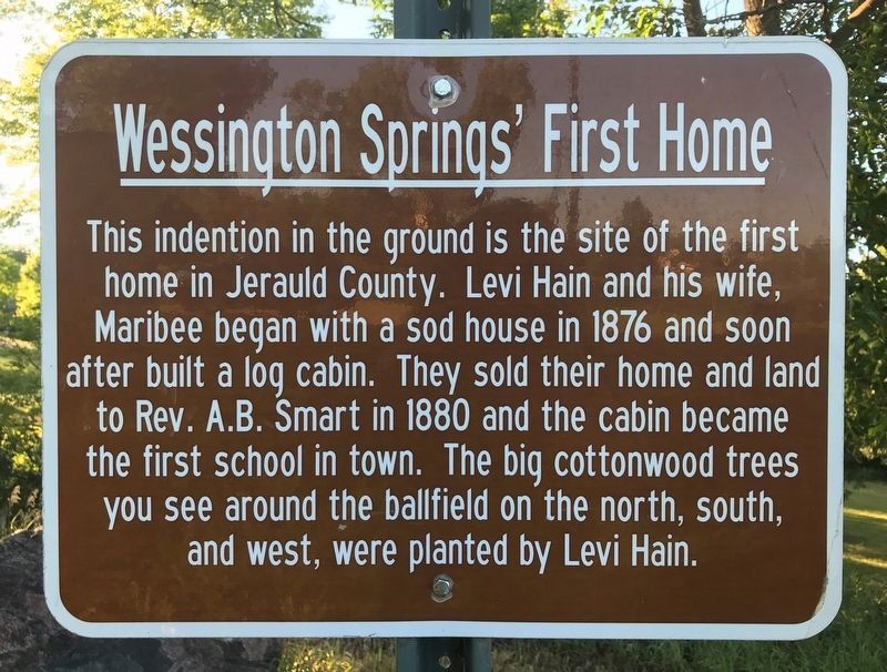 Wessington Springs' First Home Marker image. Click for full size.