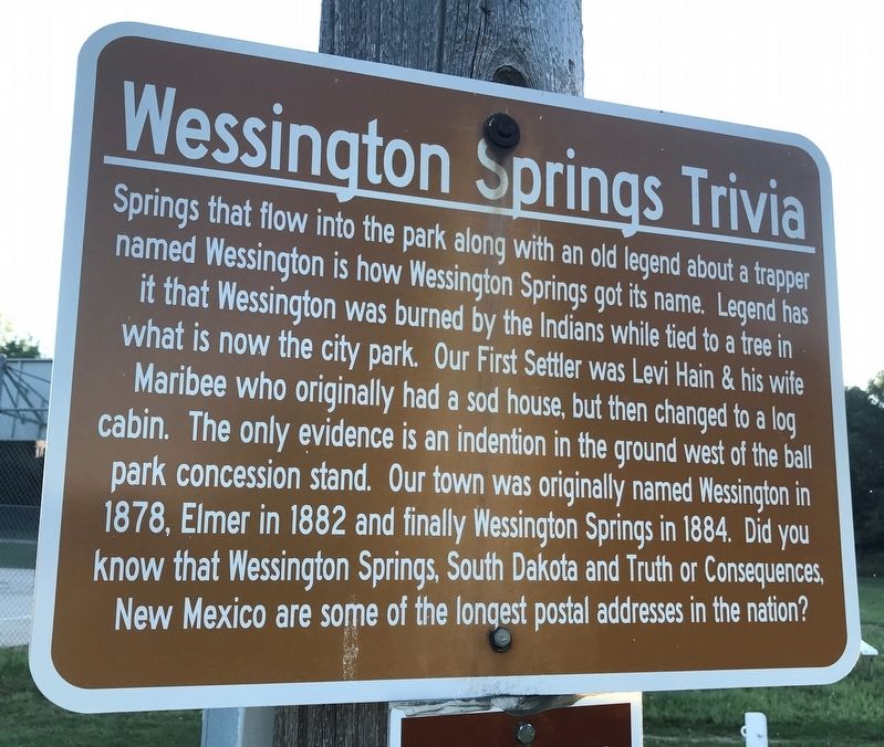 Wessington Springs Trivia Marker image. Click for full size.