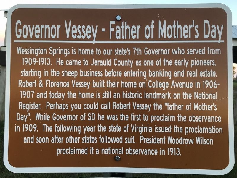 Governor Vessey - Father of Mother's Day Marker. Click for full size. Governor Vessey - Father of Mother's Day Marker image. Click for full size.