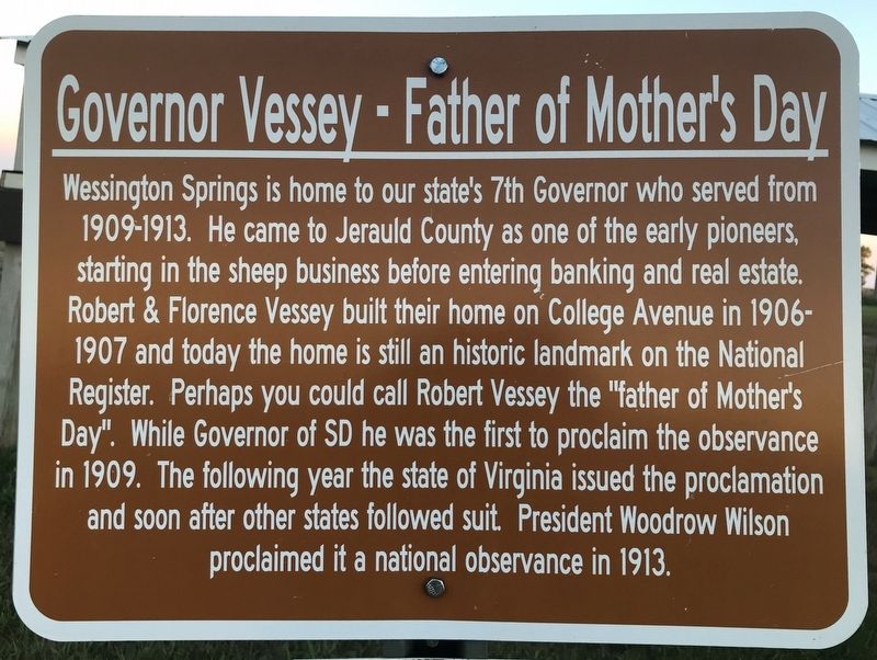 Governor Vessey - Father of Mother's Day Marker image. Click for full size.