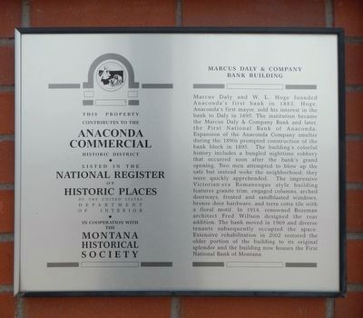 Marcus Daly & Company Bank Building Marker image. Click for full size.