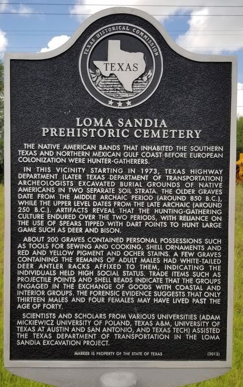 Loma Sandia Prehistoric Cemetery Marker. Click for full size. Loma Sandia Prehistoric Cemetery Marker image. Click for full size.