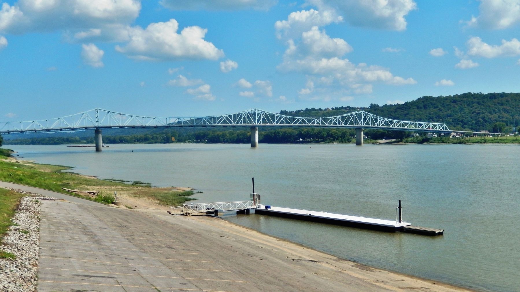 Milton-Madison Bridge across the Ohio River (<i>looking east from near marker</i>). Click for full size. Milton-Madison Bridge across the Ohio River (<i>looking east from near marker</i>) image. Click for full size.