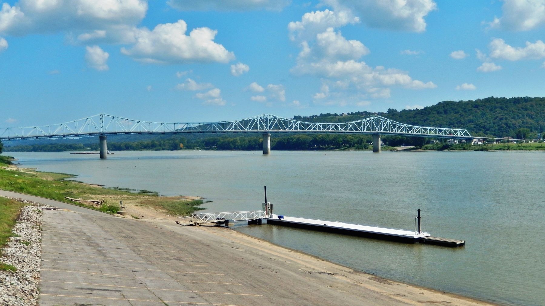 Milton-Madison Bridge across the Ohio River (<i>looking east from near marker</i>) image. Click for full size.