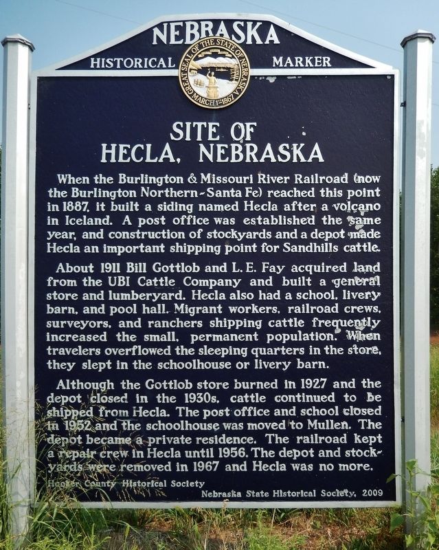 Site of Hecla, Nebraska Marker. Click for full size. Site of Hecla, Nebraska Marker image. Click for full size.