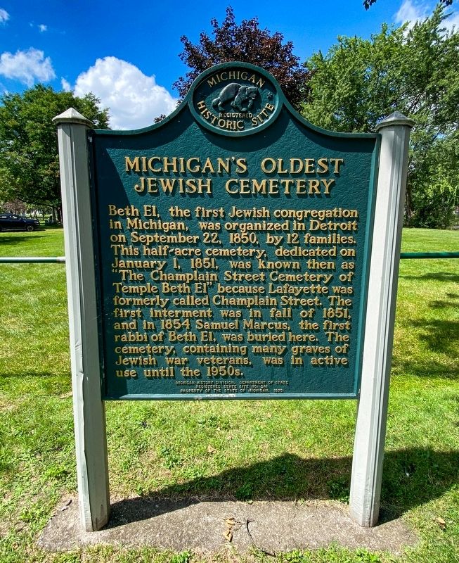 Michigan's Oldest Jewish Cemetery Marker image. Click for full size.