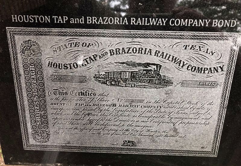 Houston Tap and Brazoria Railway Company Railroad Bond Image image. Click for full size.