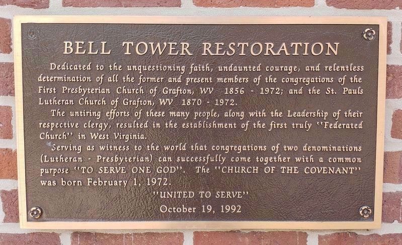 Bell Tower Restoration Plaque image. Click for full size.