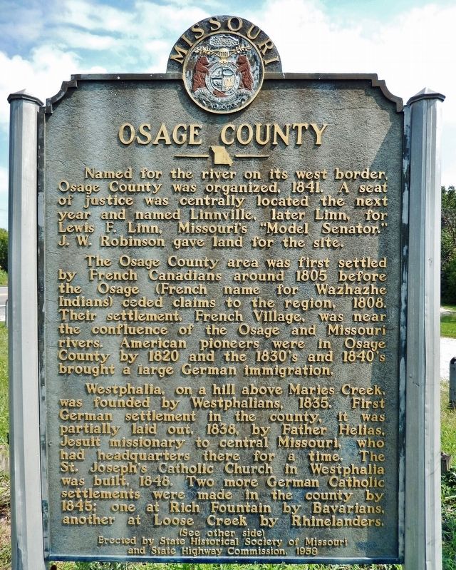 Osage County Marker (<i>side 1</i>) image. Click for full size.