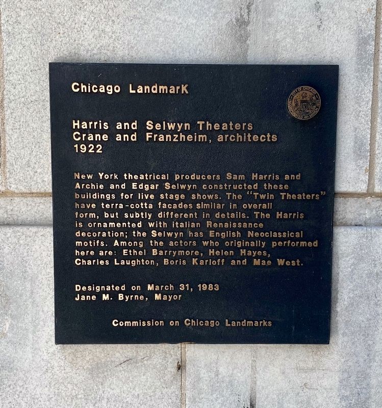 Harris and Selwyn Theaters Marker image. Click for full size.