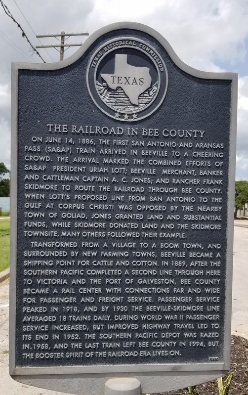 The Railroad in Bee County Marker. Click for full size. The Railroad in Bee County Marker image. Click for full size.