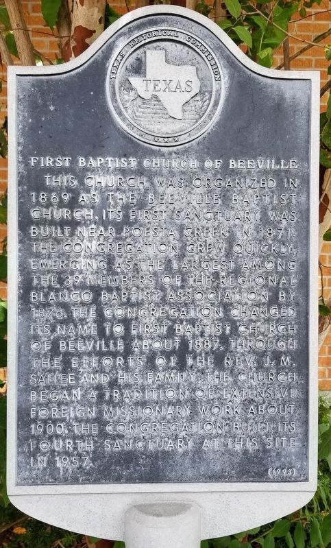 First Baptist Church of Beeville Marker image. Click for full size.