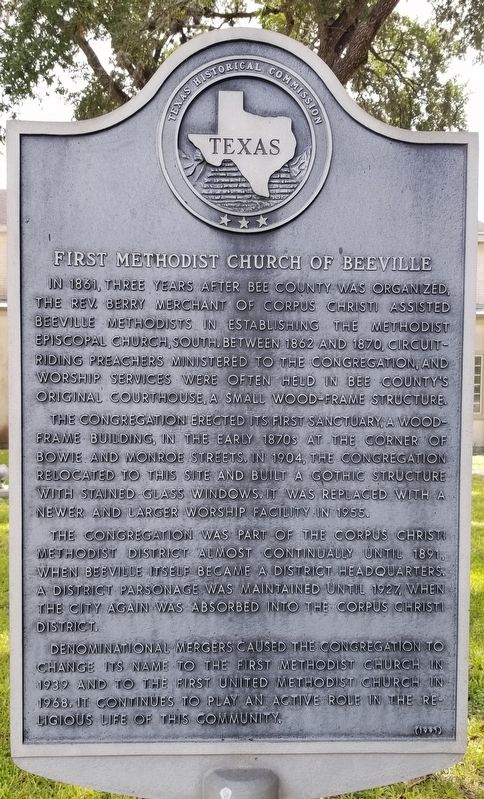 First Methodist Church of Beeville Marker. Click for full size. First Methodist Church of Beeville Marker image. Click for full size.