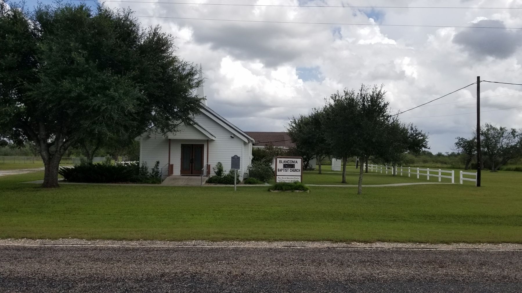 The view of the Blanconia (Old N2) Church and Marker from the street image. Click for full size.