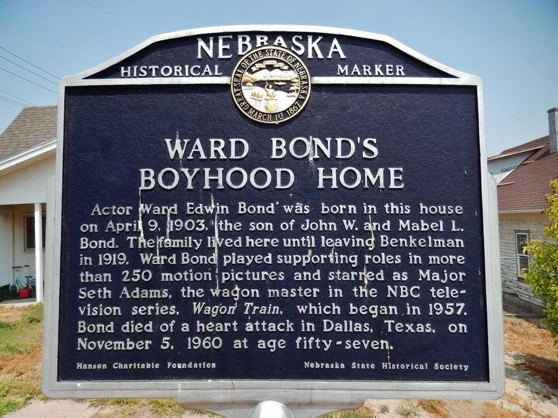 Ward Bond's Boyhood Home Marker image. Click for full size.