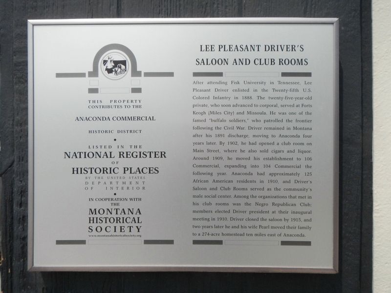 Lee Pleasant Driver's Saloon and Club Rooms Marker image. Click for full size.