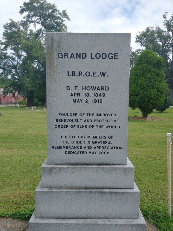 Grave of B.F. Howard, founder IBPOEW, mentioned on the marker image. Click for full size.