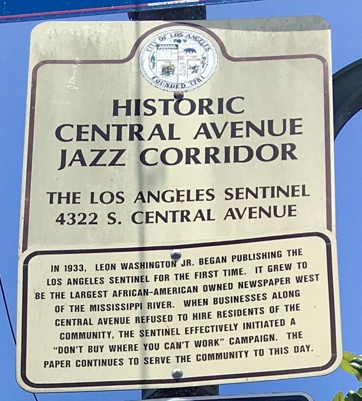 The Los Angeles Sentinel Marker. Click for full size. The Los Angeles Sentinel Marker image. Click for full size.