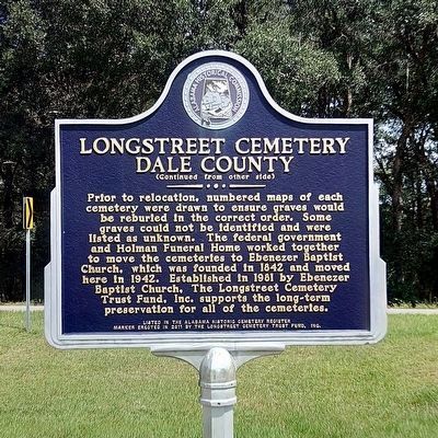 Longstreet Cemetery Dale County Marker image. Click for full size.