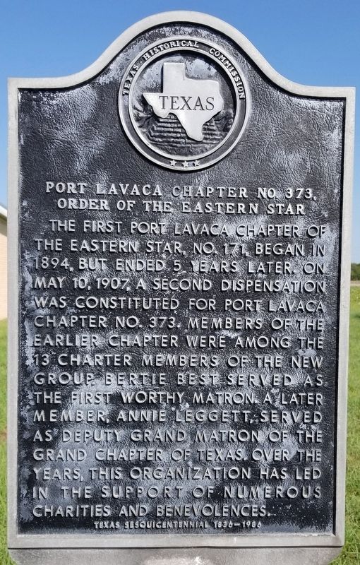 Port Lavaca Chapter No. 373 Order of the Eastern Star Marker image. Click for full size.