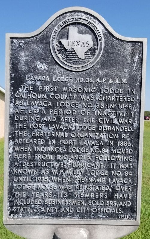 Lavaca Lodge No. 36, A.F.& A.M. Marker image. Click for full size.