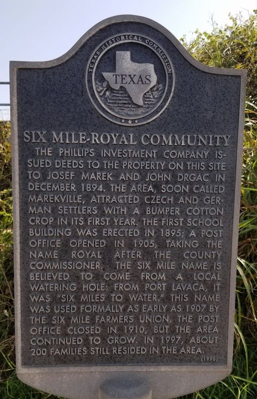 Six Mile-Royal Community Marker image. Click for full size.