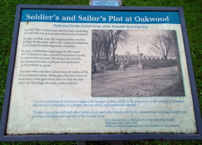 Soldier's and Sailor's Plot at Oakwood Marker. Click for full size. Soldier's and Sailor's Plot at Oakwood Marker image. Click for full size.