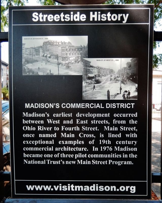Madison's Commercial District Marker<br>(<i>east side</i>). Click for full size. Madison's Commercial District Marker<br>(<i>east side</i>) image. Click for full size.