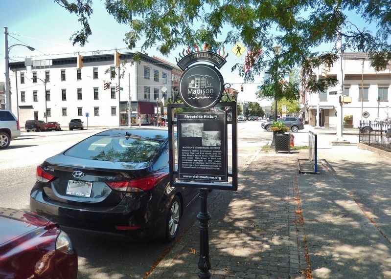 Madison's Commercial District Marker<br>(<i>east side</i>). Click for full size. Madison's Commercial District Marker<br>(<i>east side</i>) image. Click for full size.