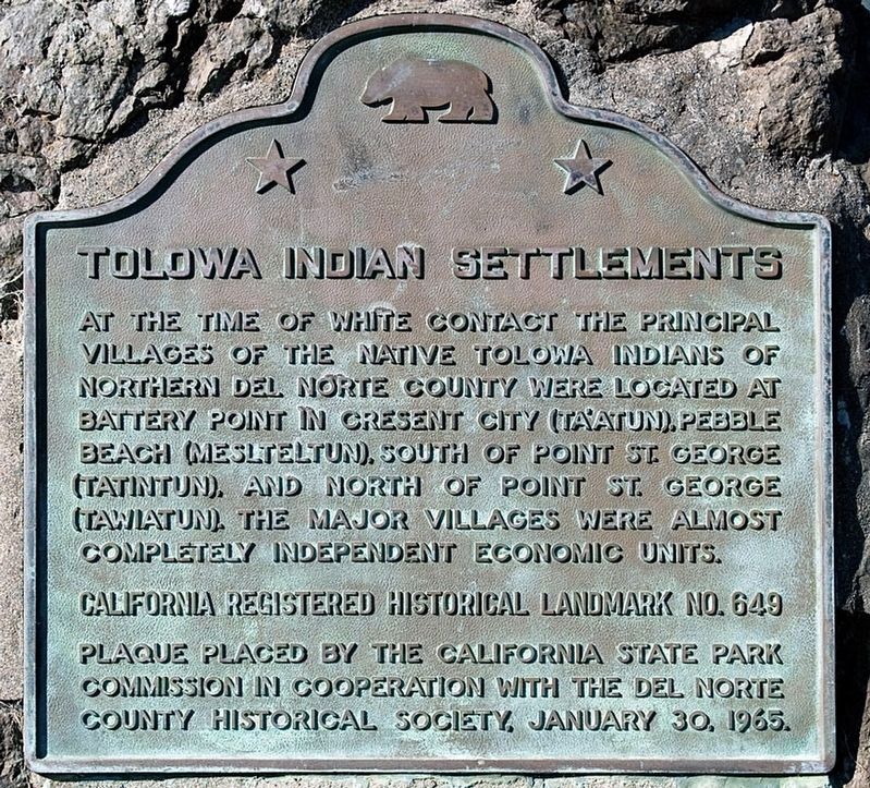 Tolowa Indian Settlements Marker image. Click for full size.