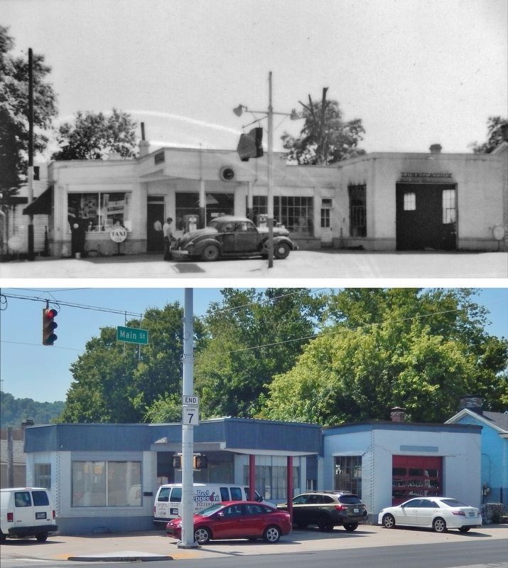 Service Station (<i>southwest corner � then & now</i>) image. Click for full size.