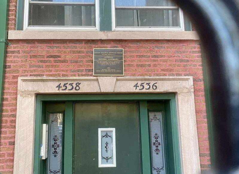 Plaque above entrance denoting that the Oscar Stanton DePriest home is on the National Register image. Click for full size.