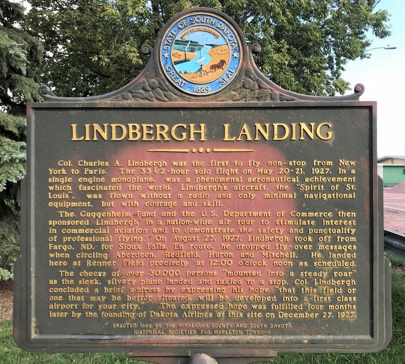 Lindbergh Landing / Renner Field Marker image. Click for full size.
