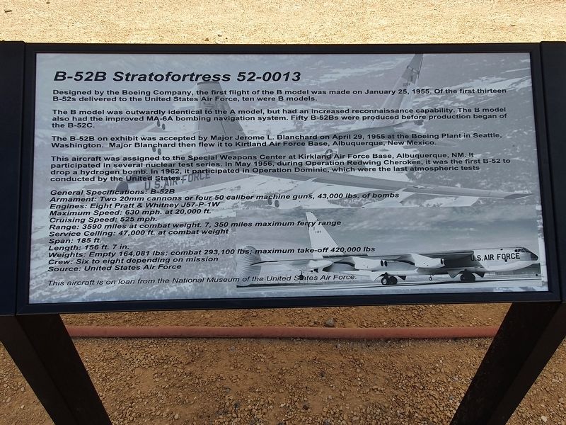 B-52B Stratofortress 52-0013 Marker. Click for full size. B-52B Stratofortress 52-0013 Marker image. Click for full size.