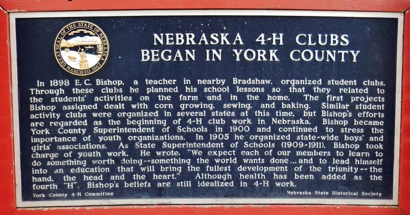 Nebraska 4-H Clubs Began in York County Marker image. Click for full size.