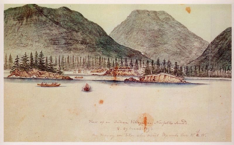 Marker background (original): <i>View of an Indian Village in Norfolk Sound</i>. Click for full size. Marker background (original): <i>View of an Indian Village in Norfolk Sound</i> image. Click for full size.