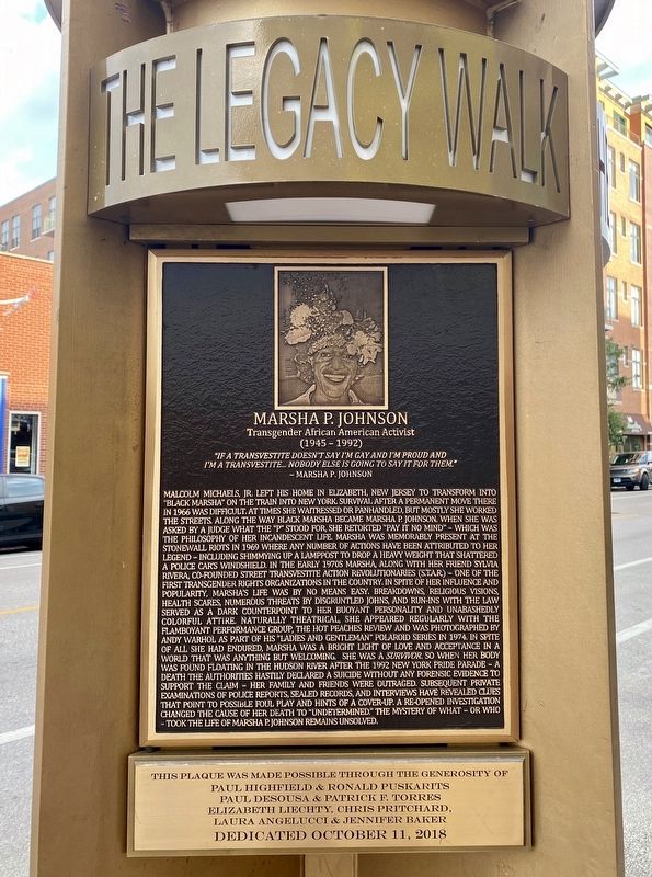 Marsha P. Johnson Marker. Click for full size. Marsha P. Johnson Marker image. Click for full size.