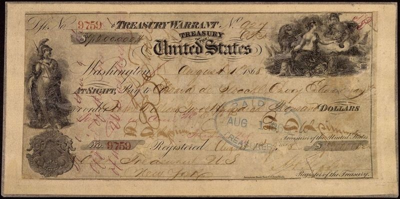 Marker detail (original): Treasury warrant for $7.2 million for the purchase of Alaska image. Click for full size.