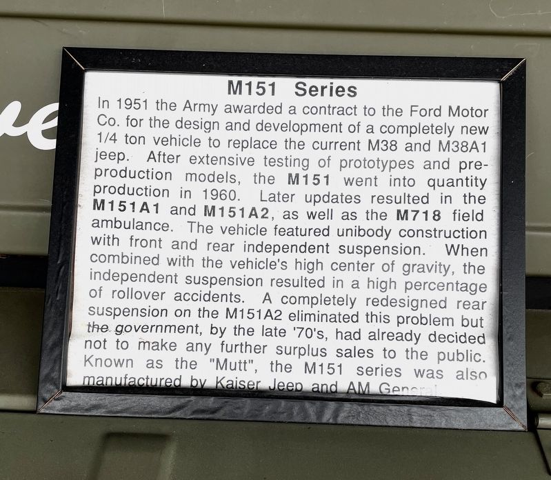 M151 Series Military Utility Tactical Truck Marker image. Click for full size.