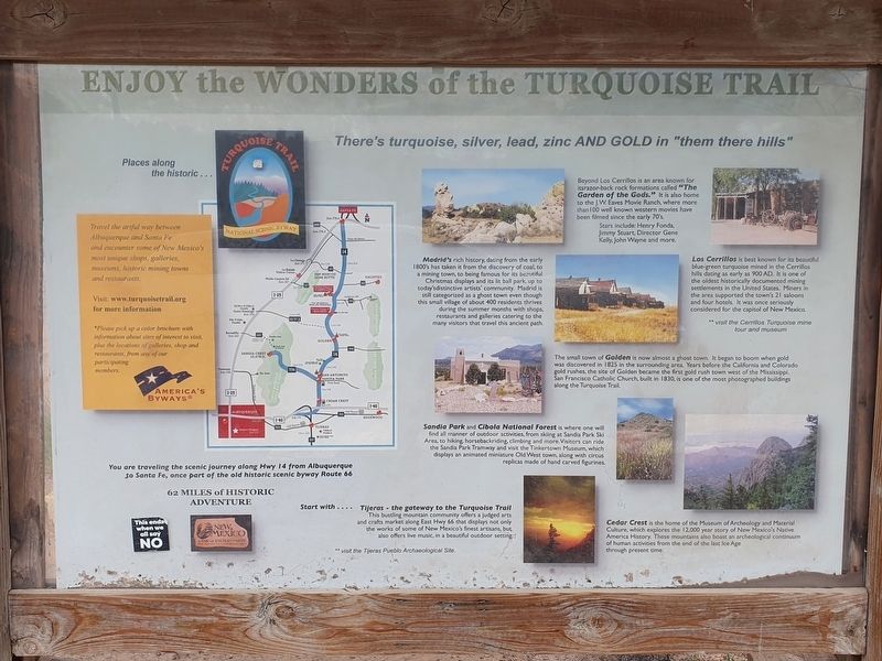 Enjoy the Wonders of the Turquoise Trail Marker. Click for full size. Enjoy the Wonders of the Turquoise Trail Marker image. Click for full size.