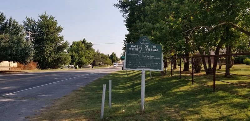 The Battle of the Wichita Village Marker along the road image. Click for full size.