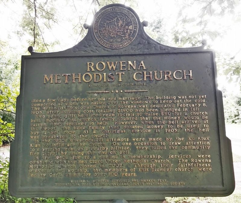 Rowena Methodist Church Marker image. Click for full size.