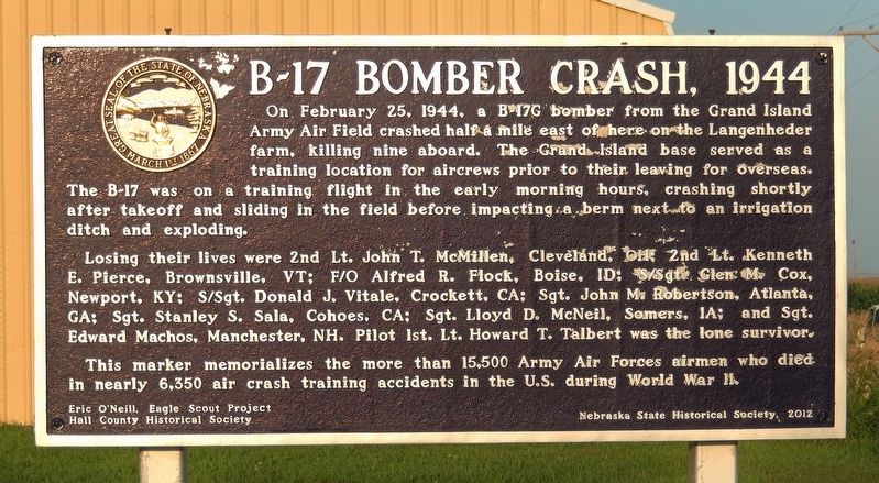 B-17 Bomber Crash, 1944 Marker image. Click for full size.
