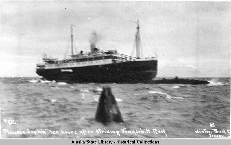 <i>S.S. Princess Sophia</i> grounded on reef image. Click for full size.